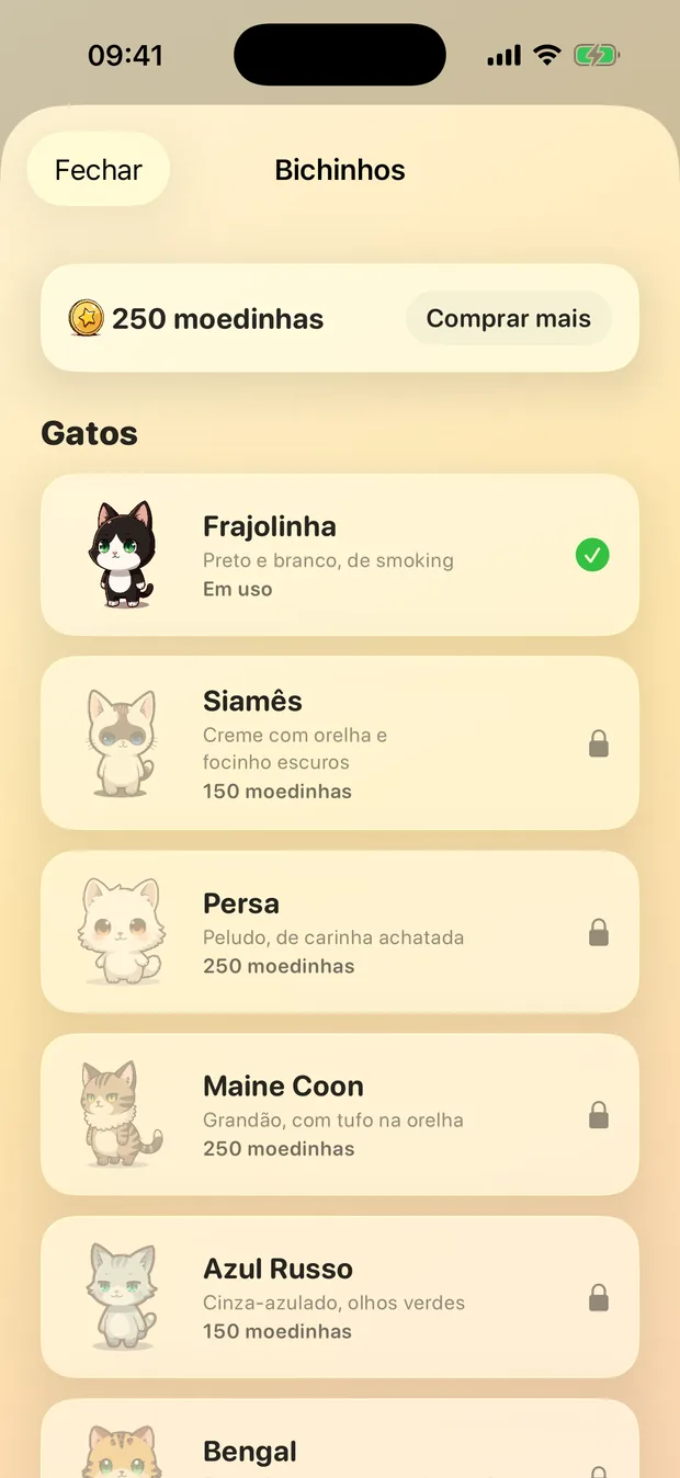 Tela do YolkHatch: Bichinhos